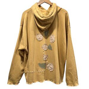Kunky's Floral Appliqued Hoodie, NWT, Soft Yellow, L